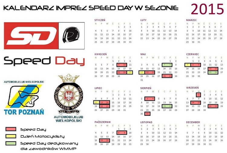 Kalendarz Speed Day 2015 na torze Poznań